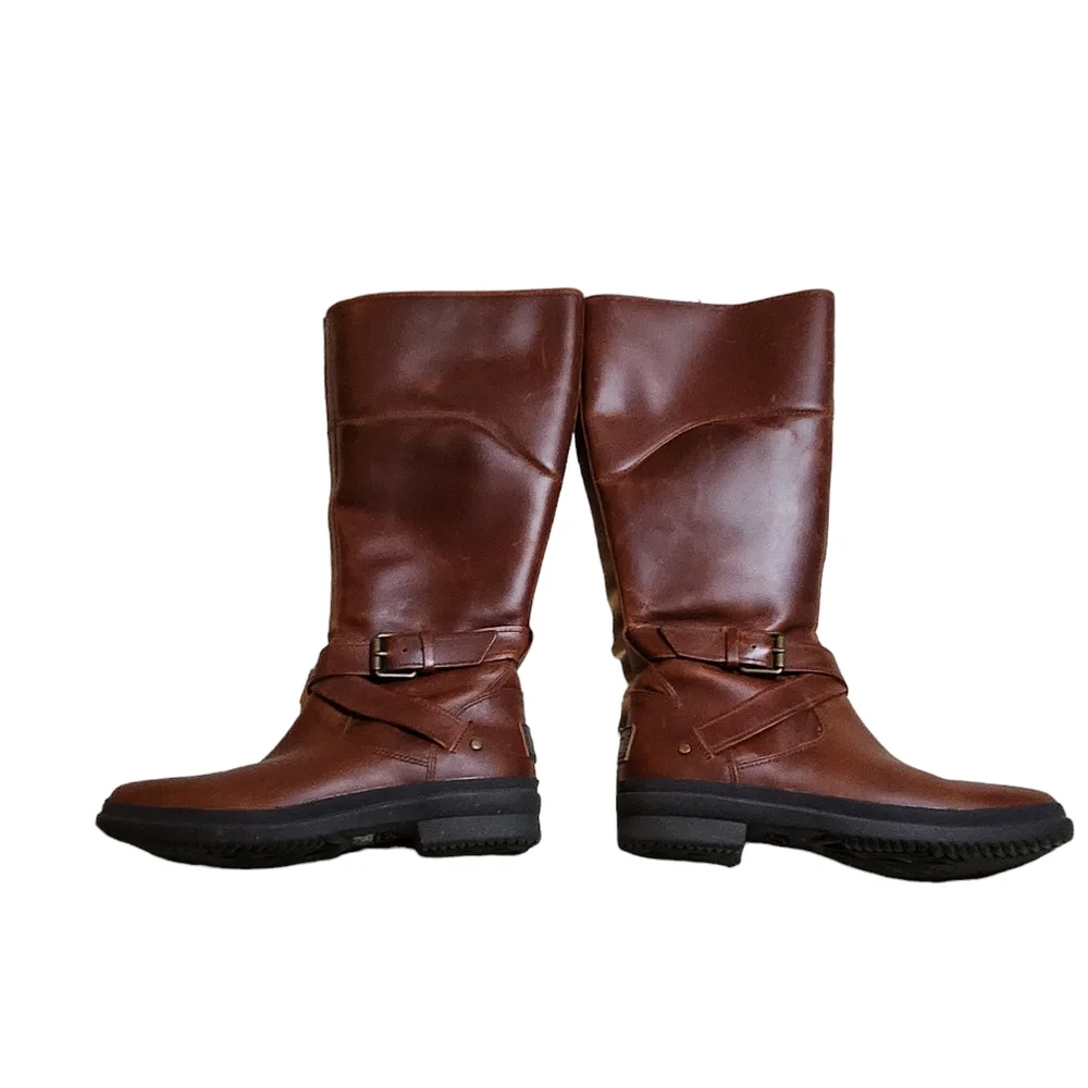 UGG Women's Brown Leather Waterproof Fleece Lined Zip Up Boots Size 6